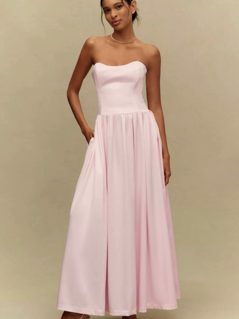 Anthropologie Strapless Pale Pink Maxi Gown
